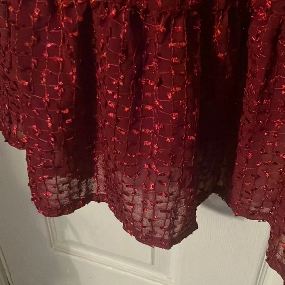 Elegant Embroidered Sequined Red Dress with Ruffle Hem - Picture 5 of 7